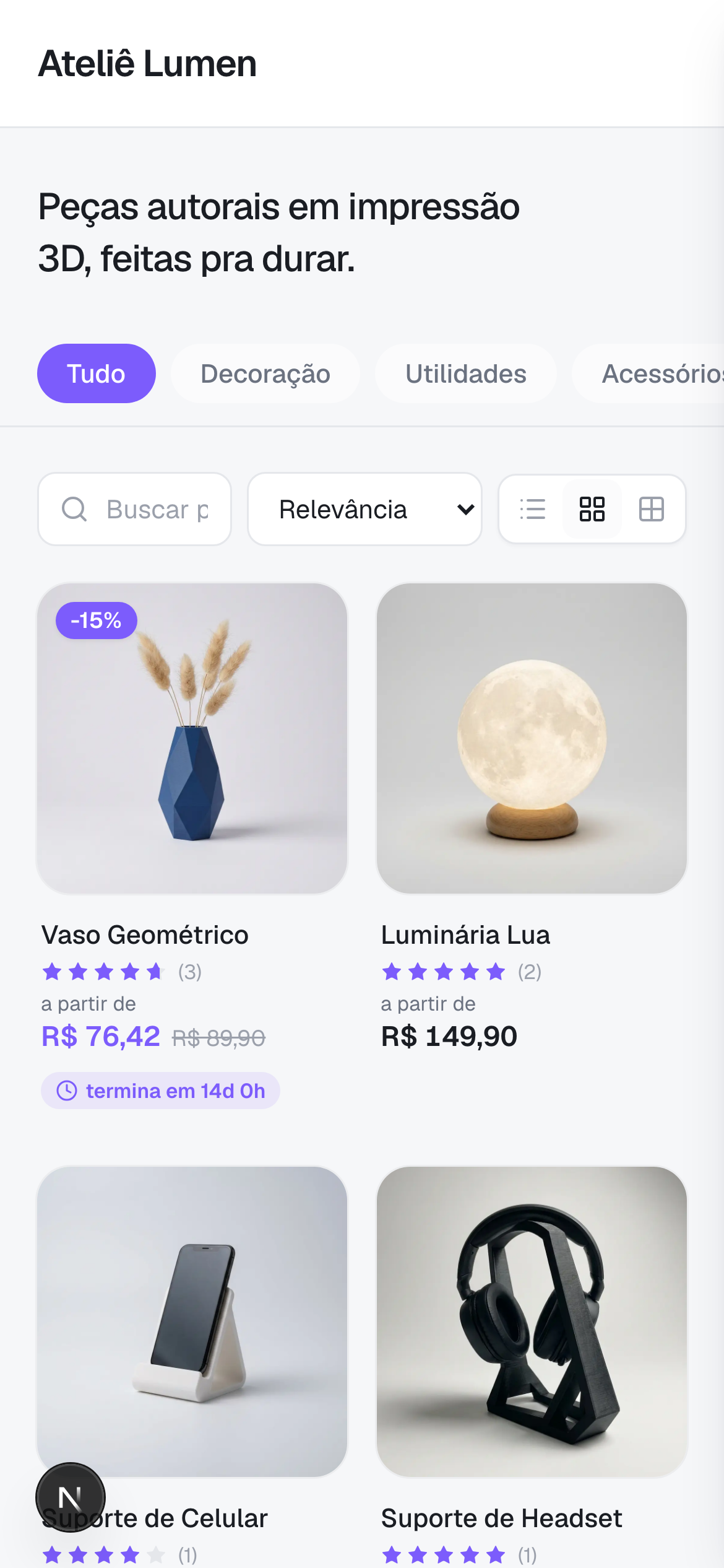 Loja online com produtos e variações