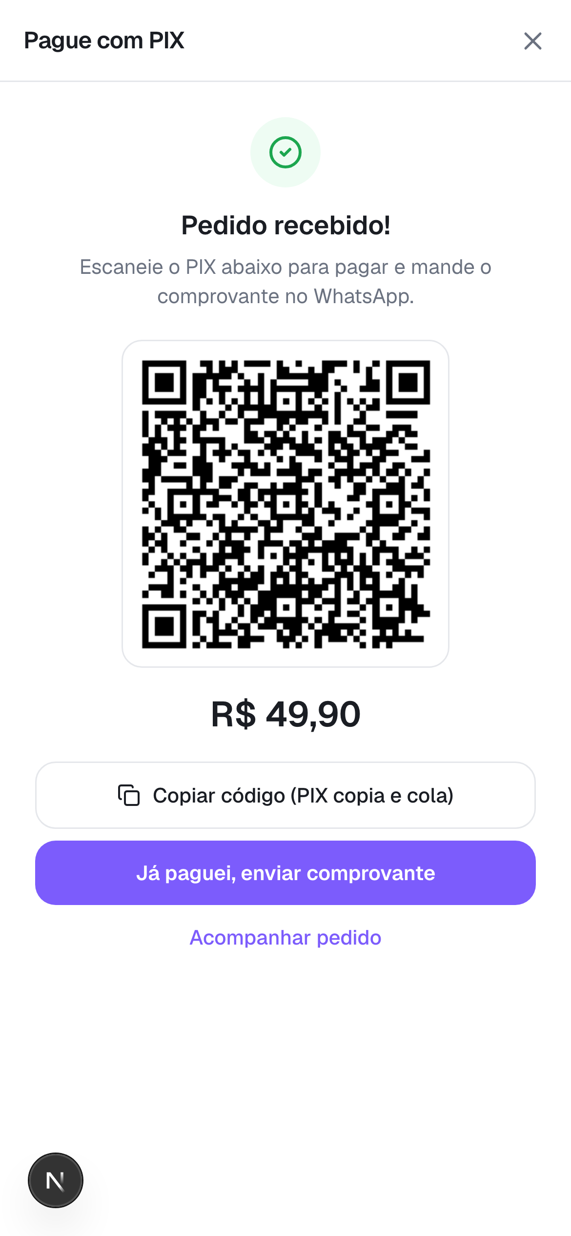 Checkout com PIX e QR Code na vitrine
